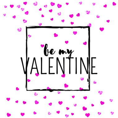 Pembe kalpli sevgililer günü kartı. 14 Şubat. Sevgililer Günü kartı şablonu için vektör konfetisi. Grunge el çizimi dokusu. İlan için aşk teması, özel iş teklifi, tanıtım.