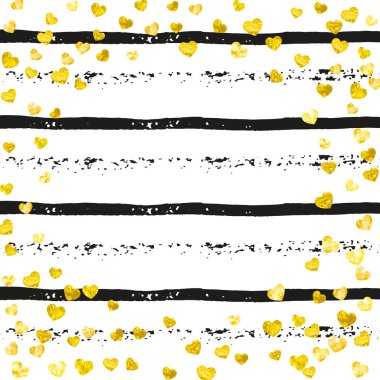 Siyah çizgili altın parıltılı konfeti. Parlak parıltılı pullarla rastgele düşen pullar. Tebrik kartı, düğün öncesi parti ve davetiye için altın parıltılı konfeti dizayn et.