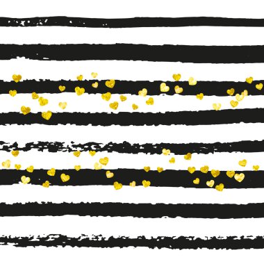 Siyah çizgili bir kalple gösterişli düğün konfetisi. Metalik pırıltısıyla düşen pullar. Tebrik kartı, düğün öncesi parti ve davetiye için altın parıltılı tasarım..