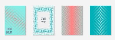 Minimum moda kaplama şablonu ayarlandı. Yarım tonlu fütürist düzen. Kitap, katalog ve yıllık için geometrik kapak şablonu. Minimalist renkli gradyanlar. Soyut iş illüstrasyonu.