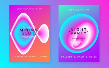 Müzik afişi. Ticari disko kulübü kapağı tasarımı. Akışkan holografik gradyan şekil ve çizgi. Elektronik ses. Gece dansı yaşam tarzı tatili. Yaz festivali ilanı ve müzik afişi..
