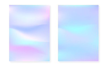 Hologram gradyan arka planı holografik kapaklı. 90 'lar, 80' ler modası. Broşür, poster, afiş ve mobil uygulama için yanardöner grafik şablonu. Retro asgari hologram gramı gradyanı.