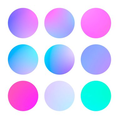 Modern soyut arka planlara sahip yuvarlak gradyan kümesi. Poster, afiş, broşür ve sunum için renkli sıvılar. Modaya uygun yumuşak renk. Ekranlar ve mobil uygulama için yuvarlak eğimli şablon