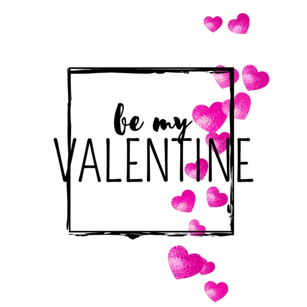 情人节卡片上有粉色闪光的心 2月14日情人节卡片模板的向量Confetti 手绘手绘纹理 派对邀请 零售和广告的主题 — 图库矢量图片