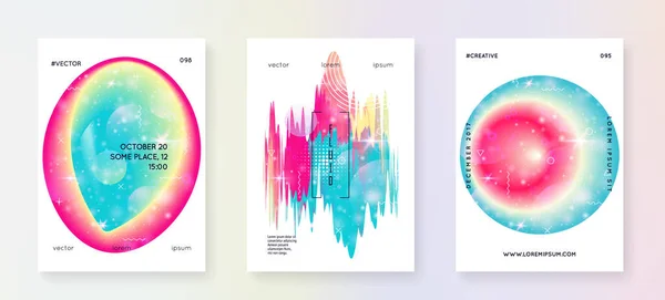 Musikplakat Flüssige Holographische Gradienten Form Und Linie Cooles Präsentationsdesign Set — Stockvektor