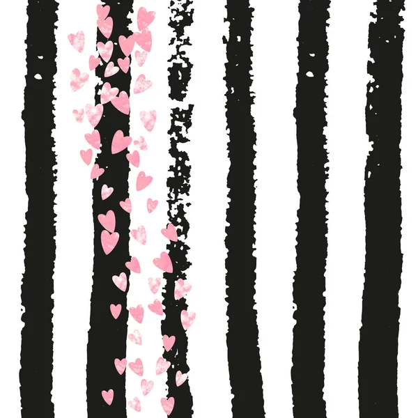 Pink Glitter Hearts Confetti Black Stripes Shiny Falling Sequins Shimmer — Stock Vector