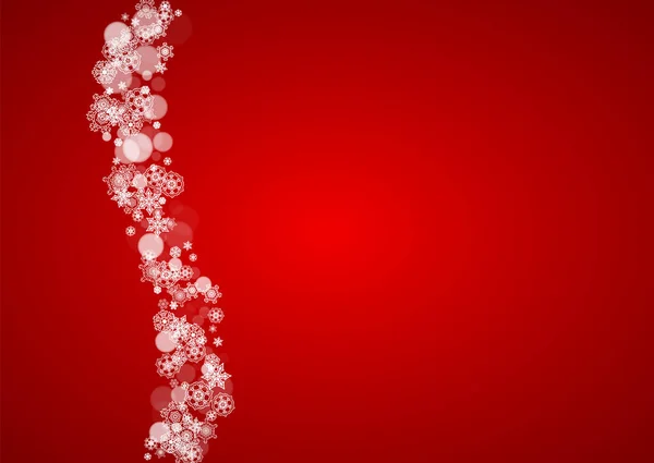 Weihnachten Schneeflocken Auf Rotem Hintergrund Weihnachtsmannfarben Horizontalrahmen Für Winterbanner Geschenkgutscheine — Stockvektor