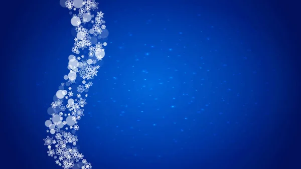 Soğuk Kar Taneleriyle Yeni Yıl Çerçevesi Mavi Yatay Arka Planda — Stok Vektör