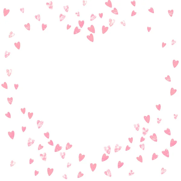 Pink Glitter Confetti Hearts Isolated Backdrop Random Falling Sequins Metallic — Stock Vector