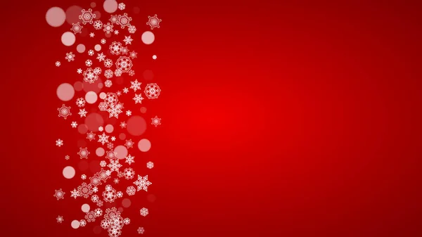 Jul Gräns Med Vita Snöflingor Röd Bakgrund Jultomtens Färger Horisontell — Stock vektor