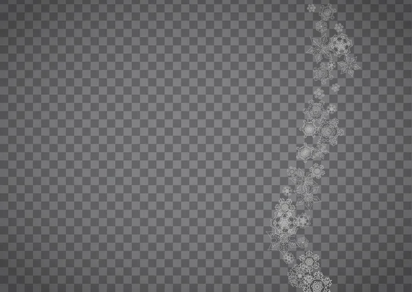 Vereinzelte Schneeflocken Auf Transparentem Grauen Hintergrund Silberner Glitzerschnee Horizontales Weihnachts — Stockvektor