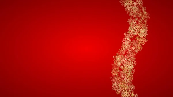 Weihnachten Schneeflocken Auf Rotem Hintergrund Horizontaler Glitzerrahmen Für Winterbanner Geschenkgutscheine — Stockvektor