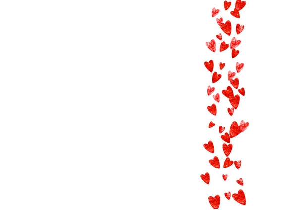 Tarjeta San Valentín Con Corazones Purpurina Roja Febrero Vector Confetti — Vector de stock