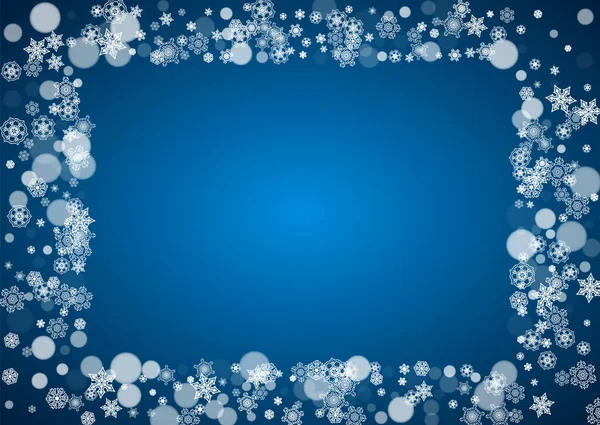 Mavi Arka Planda Yeni Yıl Kar Taneleri Yatay Kış Teması — Stok Vektör