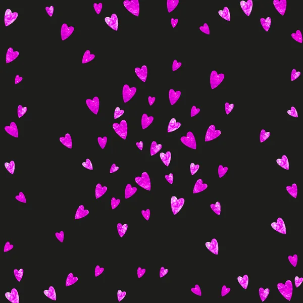 情人节销售带着粉色闪亮的心 2月14日情人节销售模板的向量Confetti 手绘手绘纹理 爱的主题为传单 特别的商业机会 — 图库矢量图片