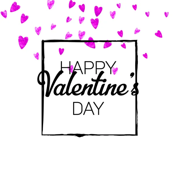 Tarjeta San Valentín Con Corazones Purpurina Rosa Febrero Vector Confetti — Vector de stock