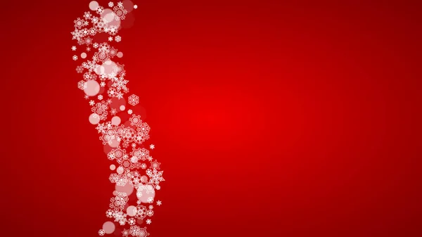 Weihnachten Schneeflocken Auf Rotem Hintergrund Weihnachtsmannfarben Horizontale Weihnachtsschneeflocken Rahmen Weihnachtsbanner — Stockvektor