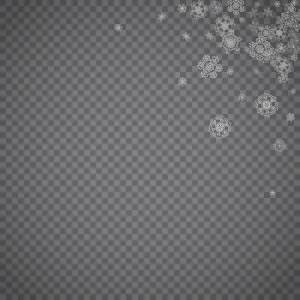 Flocons Neige Isolés Sur Fond Gris Transparent Neige Argentée Vente — Image vectorielle