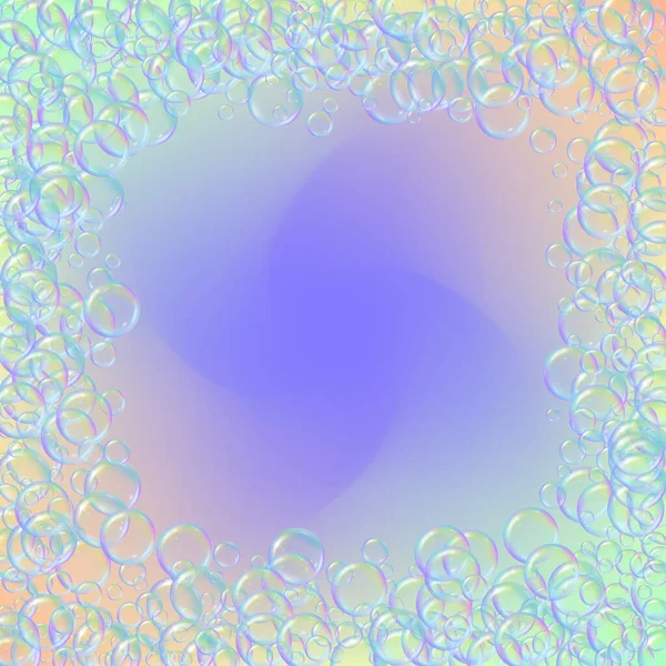 Badschuim Hellende Ondergrond Realistische Waterbellen Koele Regenboog Gekleurde Vloeistof Met — Stockvector