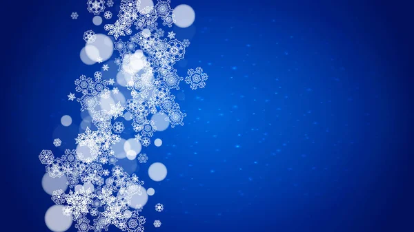 New Year Frame Cold Snowflakes Blue Horizontal Background Sparkles Christmas — Stock Vector