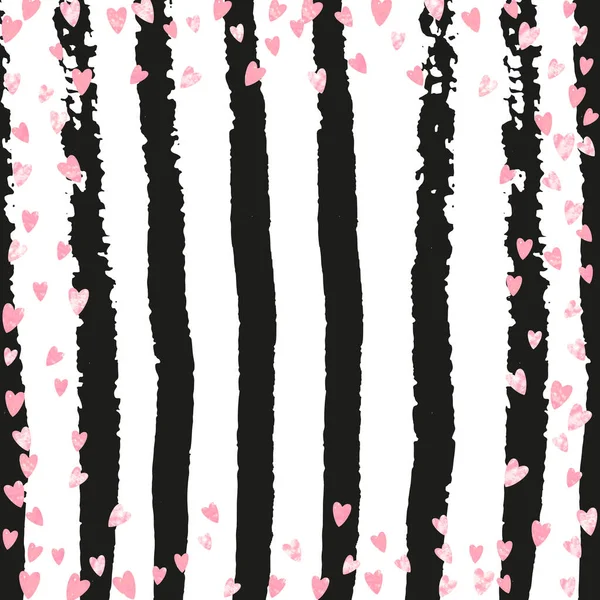 Roze Glitter Hartjes Confetti Zwarte Strepen Glanzende Willekeurige Vallende Lovertjes — Stockvector