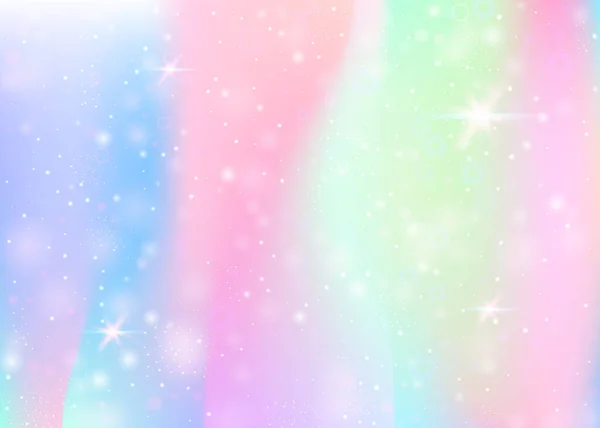 Gökkuşağı Örgülü Peri Arkaplanı Prenses Renginde Kız Evren Afişi Hologramla — Stok Vektör