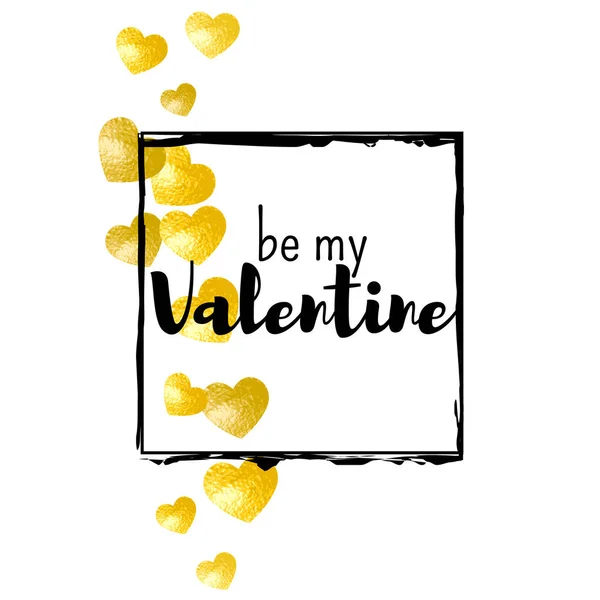 ゴールドの輝きの心を持つバレンタインデーカード 2月14日 バレンタインデーカードテンプレート用ベクトルコンフェッティ 手描きの質感をグランジ ポスター ギフト券 バナーのための愛のテーマ — ストックベクタ