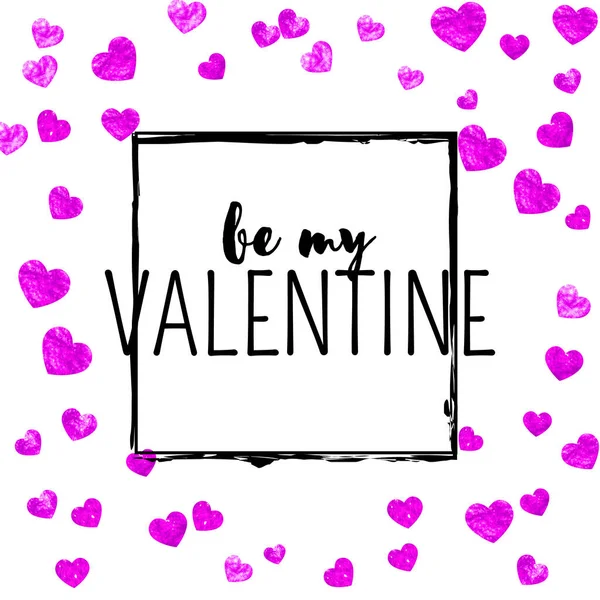 情人节卡片上有粉色闪光的心 2月14日情人节卡片模板的向量Confetti 手绘手绘纹理 爱的主题为传单 特别的商业机会 — 图库矢量图片