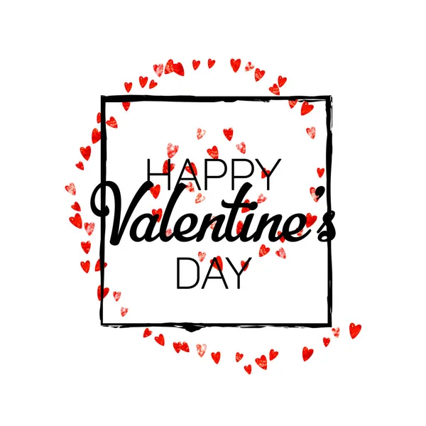 Tarjeta San Valentín Con Corazones Purpurina Roja Febrero Vector Confetti — Vector de stock