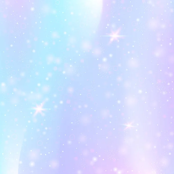 虹のメッシュと妖精の背景 プリンセスカラーのガーリッシュ宇宙バナー ホログラムでファンタジーグラデーションの背景 魔法の輝きとホログラフィック妖精の背景 星とぼかし — ストックベクタ