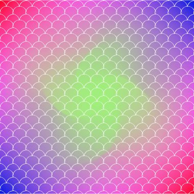 Moda eğilimli arka planda deniz kızı kuyruğu. Deniz kızı kuyruğu süsüyle kare arkaplan. Parlak renk değişimi. Balık pulu afişi ve davetiyesi. Su altı ve deniz deseni. Gökkuşağı renkleri.