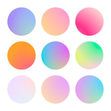 Yuvarlak soyut arka planlara sahip modern gradyan kümesi. Poster, afiş, broşür ve sunum için renkli sıvılar. Modaya uygun yumuşak renk. Ekranlar ve mobil uygulama için modern gradyan seti olan şablon