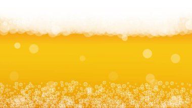 Gerçekçi köpüklü bira köpüğü arka planı. Bar ve bar tasarımı için serin sıvı içecek, afişler ve afişler. Sarı yatay bira köpüklü arka plan. Soğuk bira ya da bira..