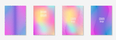 Soyut kapaklar ayarlandı. Yarım ton eğimli asgari trend vektörü. Broşür, poster, broşür ve davetiye için geometrik gelecek şablonu. Minimalist renkli kapak. Soyut şekiller illüstrasyon.