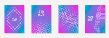 Soyut kapaklar ayarlandı. Yarım ton eğimli asgari trend vektörü. Broşür, poster, broşür ve davetiye için geometrik gelecek şablonu. Minimalist renkli kapak. EPS 10 illüstrasyonunu özetle.