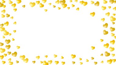 Altın yaldızlı kalp çerçevesi. Sevgililer Günü. Vektör konfetisi. El yapımı doku. Parti daveti, perakende satış teklifi ve reklam için aşk teması. Kalp çerçeveli düğün ve gelin şablonu.