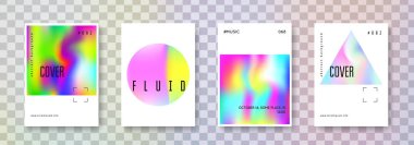 Holografik şekil ayarlandı. Soyut arka planlar. Gradyan örgülü Memphis holografik şekli. 90 'lar, 80' ler modası. Kitap, yıllık, mobil arayüz, web uygulaması için Pearlescent grafik şablonu.