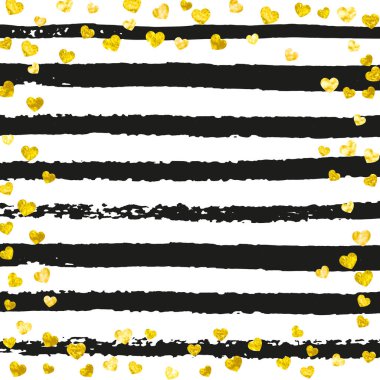 Siyah çizgili altın parıltılı konfeti. Parlak parıltılı pullarla rastgele düşen pullar. Parti daveti için altın parıltılı konfeti tasarımı, gelin partisi ve davetiye kaydet.