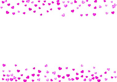 Pembe kalpli düğün konfetisi. Sevgililer Günü. Vektör arkaplanı. El yapımı doku. Kupon için aşk teması, özel iş afişi. Kalpli düğün konfeti şablonu.