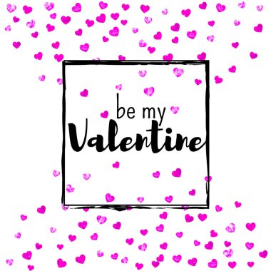 Pembe kalpli sevgililer günü kartı. 14 Şubat. Sevgililer Günü kartı şablonu için vektör konfetisi. Grunge el çizimi dokusu. Parti daveti, perakende satış teklifi ve reklam için aşk teması.