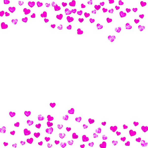 Hjerteramme Baggrund Med Lyserød Glitter Valentinsdag Vektorkonfetti Håndtegnet Tekstur Kærlighed – Stock-vektor