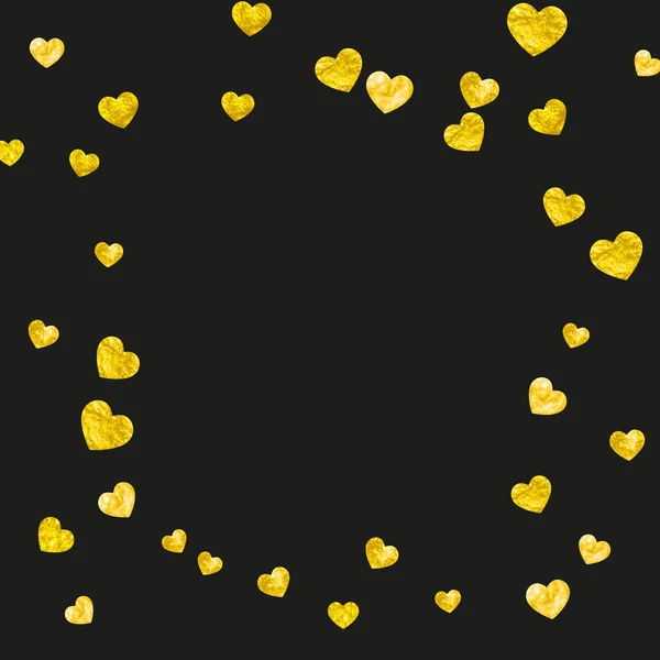 Heart Confetti Achtergrond Met Gouden Glitter Valentijnsdag Vectorframe Handgetekende Textuur — Stockvector