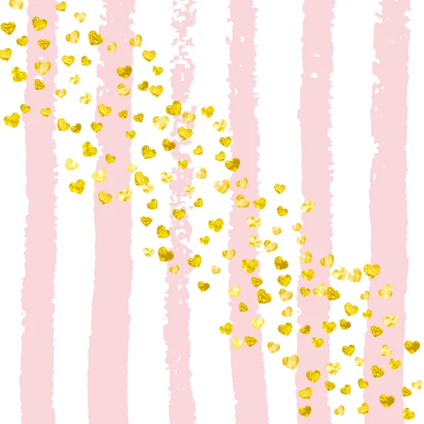 Confettis Paillettes Avec Des Cœurs Sur Rayures Roses Paillettes Tombantes — Image vectorielle