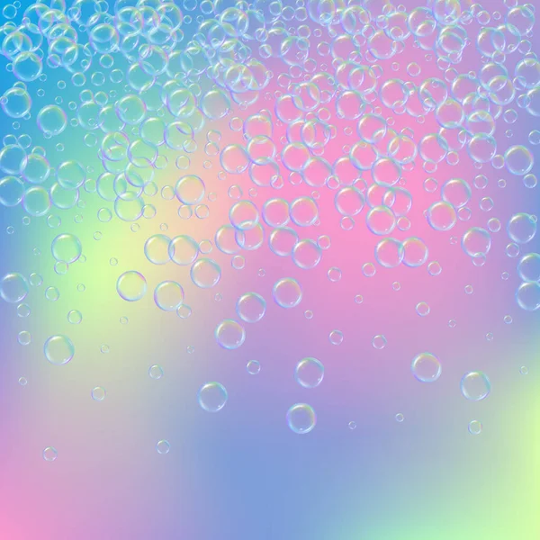 Bath Foam Gradient Background Realistic Water Bubbles Cool Rainbow Colored — Stock Vector