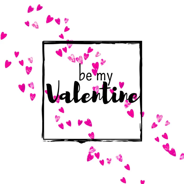 Valentijnskaart Met Roze Glitterhartjes Februari Vector Confetti Voor Valentijnskaart Sjabloon — Stockvector