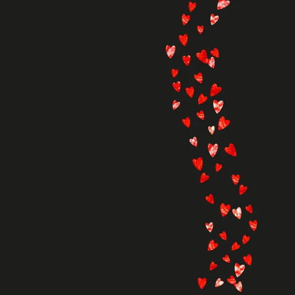 Валентинів Фон Червоними Блискучими Серцями Лютого Векторне Конфетті Шаблону Тла — стоковий вектор
