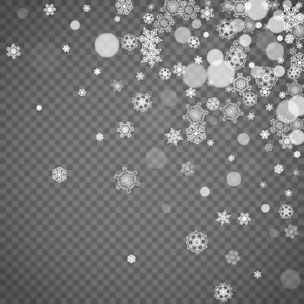 Copos Nieve Aislados Sobre Fondo Gris Transparente Ventas Invierno Diseño — Vector de stock