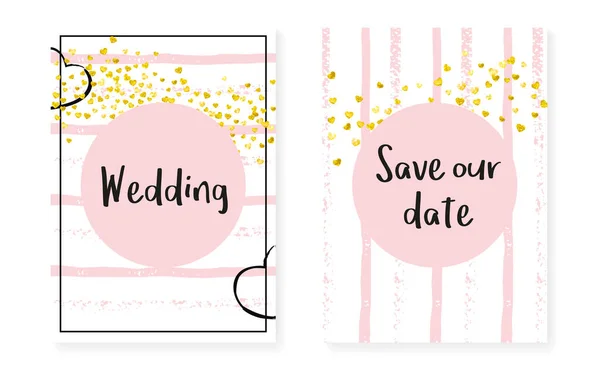 Confetti Glitter Oro Con Puntini Paillettes Set Biglietti Invito Matrimoni — Vettoriale Stock