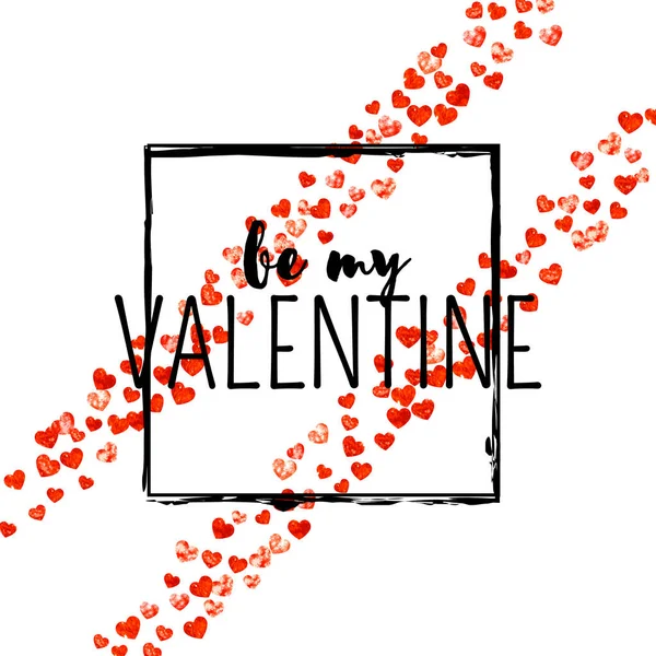 Valentijnskaart Met Rode Glitterhartjes Februari Vector Confetti Voor Valentijnskaart Sjabloon — Stockvector