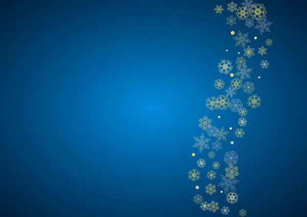 Neujahrsrahmen Mit Goldenen Schneeflocken Auf Blauem Hintergrund Horizontaler Weihnachts Und — Stockvektor